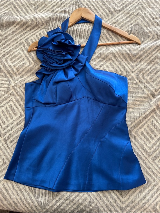 Adrianna Papell Tops - Adrianna Papell Sapphire Blue Satin Halter Camisole with Rosette
